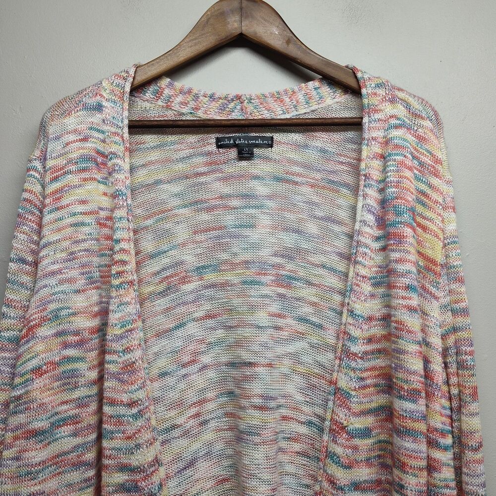 United States Sweaters Cardigan Women 1X Red Blue Knit Open Spring Casual - Picture 2 of 8